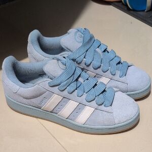 Adidas Sky Blue Suede Sneakers with White Stripes